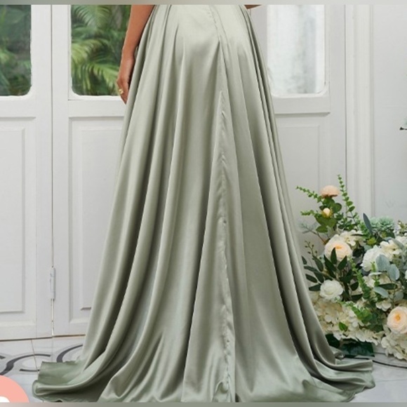 Vnaix satin sage gown prom banquet wedding formal pockets zip-tie bra inside 22W - Picture 4 of 4
